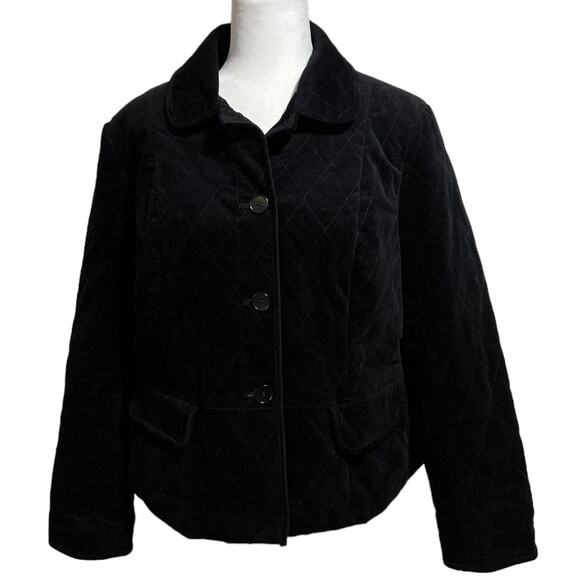 Talbots Jackets & Blazers - Talbots Quilted Jacket Women's Size 14 Black Velvet Classic Cotton Pockets